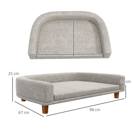 PAWROOM - Hundesofa, kjæledyrsofa Kattesofa med pute, hundeseng for store hunder, hundesofa med hevet design, hundestol med treben, grå, 98 x 67 x 25 cm
