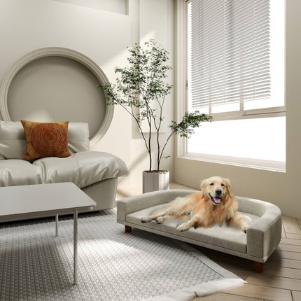 PAWROOM - Hundesofa, kjæledyrsofa Kattesofa med pute, hundeseng for store hunder, hundesofa med hevet design, hundestol med treben, grå, 98 x 67 x 25 cm