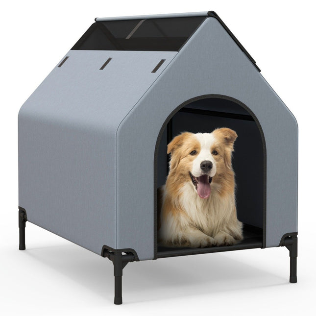PAWROOM - 2 i 1 hundehus &amp; Opphøyd hundeseng Hundeseng utendørs kjæledyrhus med pustende netting grå 64 x 91 x 86 cm