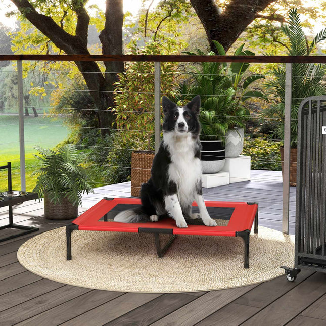 PAWROOM - Raised Outdoor Dog Bed - Breathable, Large, Red