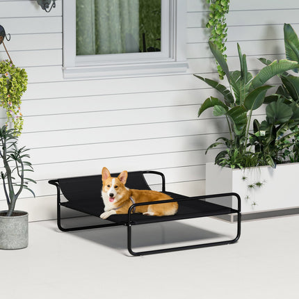 PAWROOM - Utendørs hundeseng, forhøyet hundeseng med pustende nettingtrekk, kjæledyrseng for små og mellomstore hunder Svart 91 x 69 x 29 cm