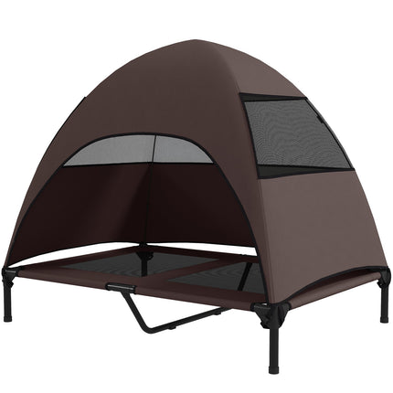 PAWROOM - Utendørs hundeseng med tak, forhøyet hundeseng for store hunder, kjølende kjæledyrseng med vaskbar bæreveske av metallramme, kjæledyrseng for utendørscamping 106x76x99 cm, kaffe