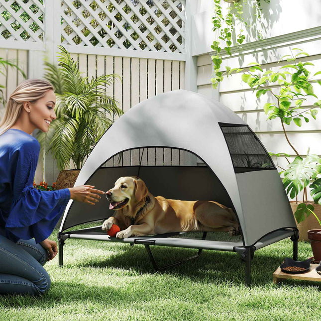 PAWROOM - Outdoor elevated dog bed with roof, cooling net, large