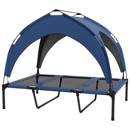 PAWROOM - Hundeseng Forhøyet Utendørs Kjæledyrseng Med Baldakin, Pustende, Ideell For Store Hunder, Mørkeblå Oxford, 106X76X94Cm