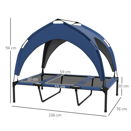 PAWROOM - Hundeseng Forhøyet Utendørs Kjæledyrseng Med Baldakin, Pustende, Ideell For Store Hunder, Mørkeblå Oxford, 106X76X94Cm
