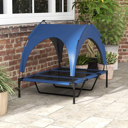 PAWROOM - Hundeseng Forhøyet Utendørs Kjæledyrseng Med Baldakin, Pustende, Ideell For Store Hunder, Mørkeblå Oxford, 106X76X94Cm