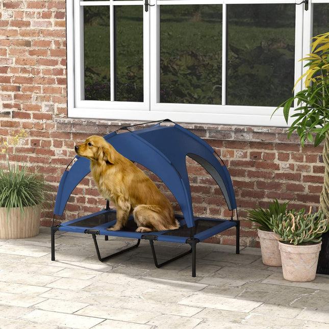 PAWROOM - Hundeseng Forhøyet Utendørs Kjæledyrseng Med Baldakin, Pustende, Ideell For Store Hunder, Mørkeblå Oxford, 106X76X94Cm