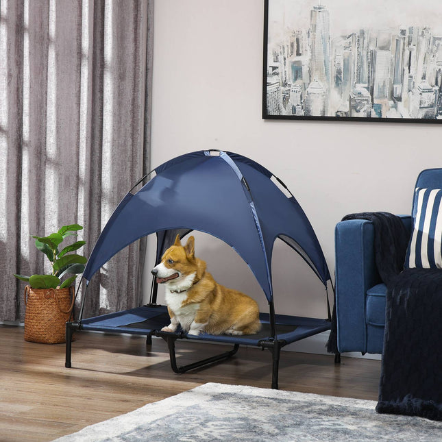 PAWROOM - Elevated dog bed with canopy, breathable, medium, blue