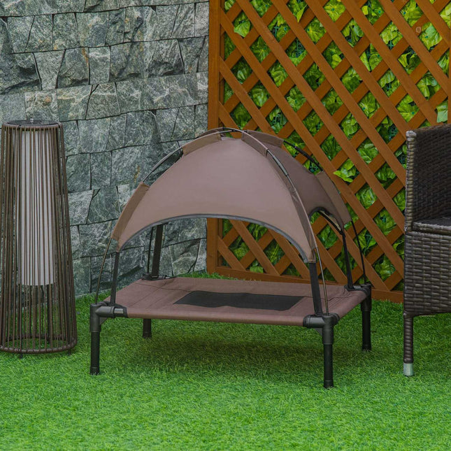PAWROOM - Elevated outdoor dog bed with canopy, breathable fabric, coffee