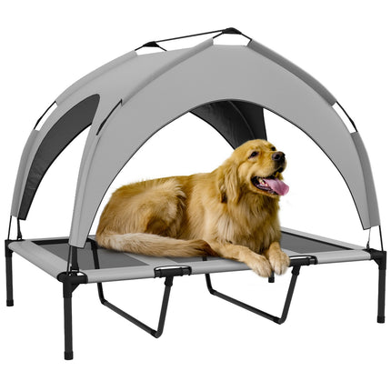 PAWROOM - Forhøyet hundeseng med baldakin, kjæledyrseng, utendørs hundeseng med tak, pustende, for store hunder Lys grå Oxford 106 x 76 x 94 cm