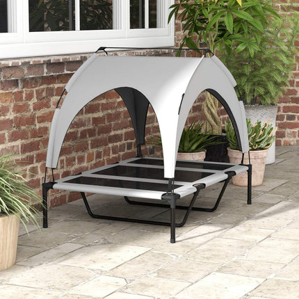 PAWROOM - Forhøyet hundeseng med baldakin, kjæledyrseng, utendørs hundeseng med tak, pustende, for store hunder Lys grå Oxford 106 x 76 x 94 cm