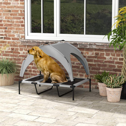 PAWROOM - Forhøyet hundeseng med baldakin, kjæledyrseng, utendørs hundeseng med tak, pustende, for store hunder Lys grå Oxford 106 x 76 x 94 cm