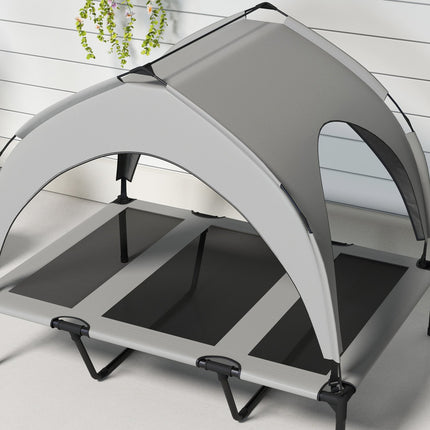 PAWROOM - Forhøyet hundeseng med baldakin, kjæledyrseng, utendørs hundeseng med tak, pustende, for store hunder Lys grå Oxford 106 x 76 x 94 cm