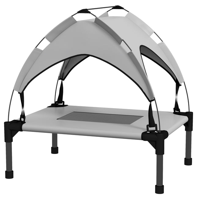 PAWROOM - Forhøyet hundeseng med baldakin, kjæledyrseng, utendørs hundeseng med tak, pustende, for mini- og småhunder lysegrå Oxford 61 x 46 x 63 cm