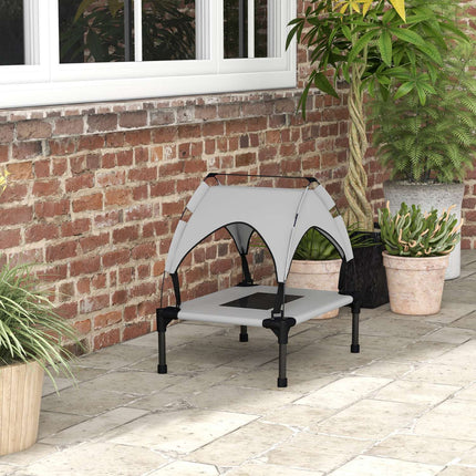 PAWROOM - Forhøyet hundeseng med baldakin, kjæledyrseng, utendørs hundeseng med tak, pustende, for mini- og småhunder lysegrå Oxford 61 x 46 x 63 cm