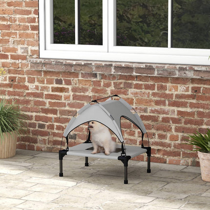 PAWROOM - Forhøyet hundeseng med baldakin, kjæledyrseng, utendørs hundeseng med tak, pustende, for mini- og småhunder lysegrå Oxford 61 x 46 x 63 cm