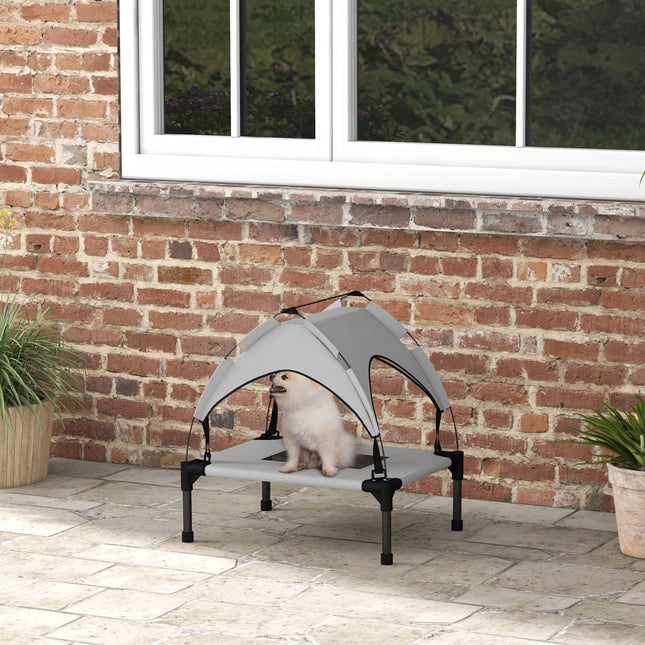 PAWROOM - Forhøyet hundeseng med baldakin, kjæledyrseng, utendørs hundeseng med tak, pustende, for mini- og småhunder lysegrå Oxford 61 x 46 x 63 cm