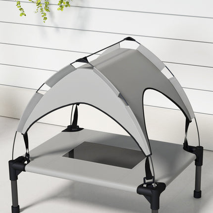 PAWROOM - Forhøyet hundeseng med baldakin, kjæledyrseng, utendørs hundeseng med tak, pustende, for mini- og småhunder lysegrå Oxford 61 x 46 x 63 cm
