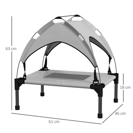 PAWROOM - Forhøyet hundeseng med baldakin, kjæledyrseng, utendørs hundeseng med tak, pustende, for mini- og småhunder lysegrå Oxford 61 x 46 x 63 cm