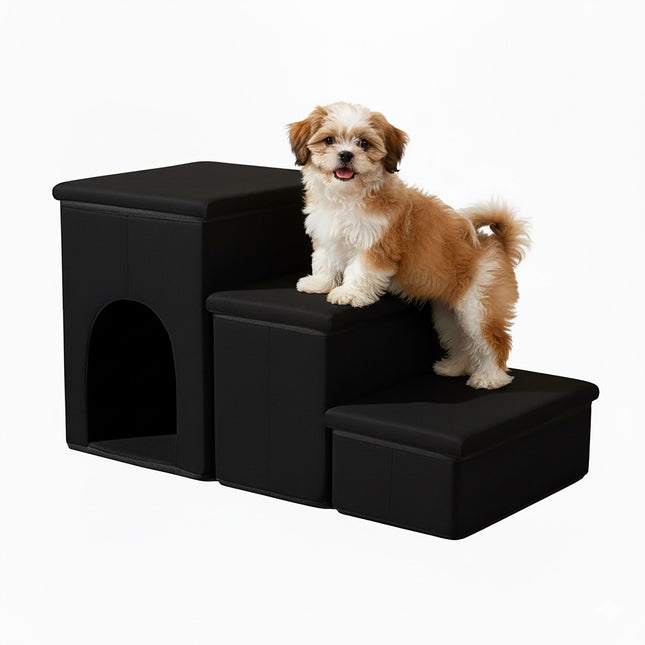 TASSORA - Foldable Dog Stairs, 3 Steps with Storage and Non-Slip Base