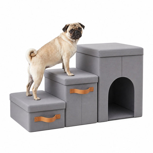 TASSORA - Dog Stairs, Foldable 3-Step With Storage And Hide