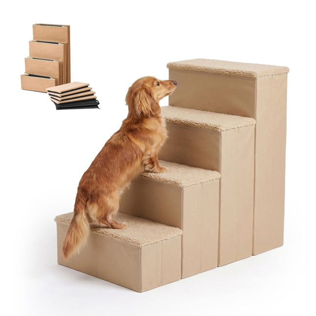 TASSORA - Foldable Dog Steps with Storage, Large, Beige