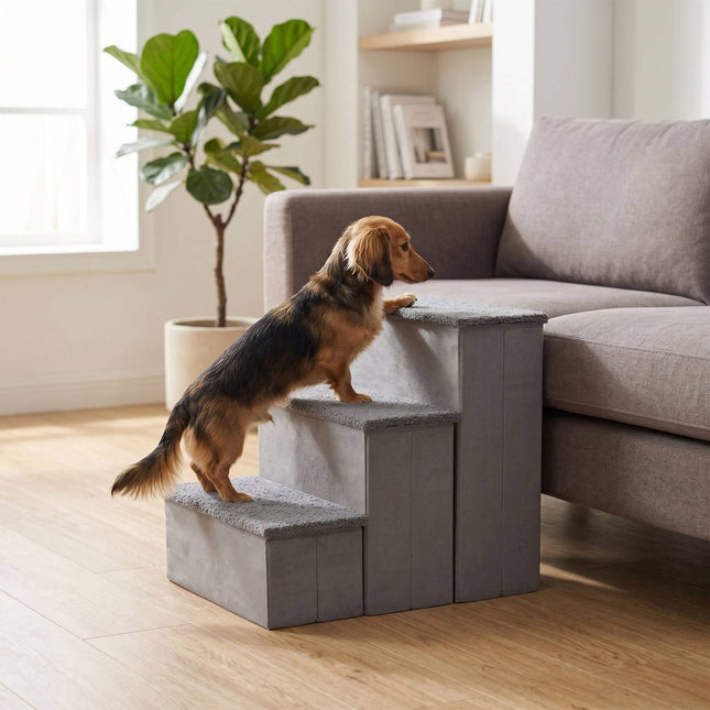 TASSORA - Foldable Dog Steps with Storage, Medium, Grey