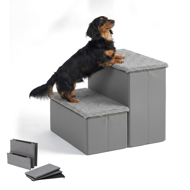 TASSORA - Foldable Dog Steps with Storage - Grey, Small