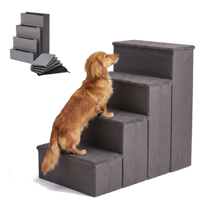 TASSORA - Foldable Dog Steps with Storage, Large, Grey