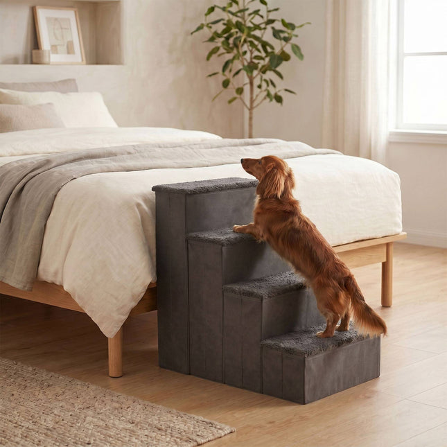TASSORA - Foldable Dog Steps with Storage, Large, Grey