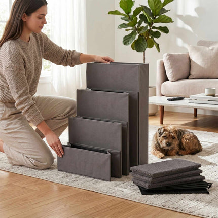 TASSORA - Foldable Dog Steps with Storage, Large, Grey