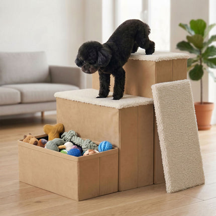 TASSORA - Sammenleggbare hundetrinn med oppbevaring, beige, medium