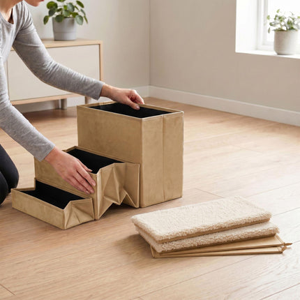 TASSORA - Sammenleggbare hundetrinn med oppbevaring, beige, medium