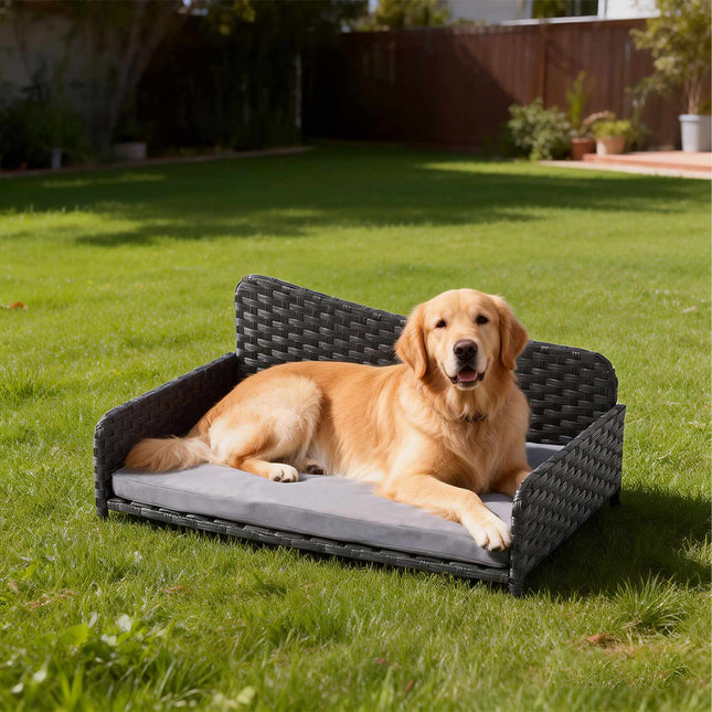 TASSORA - Rattan Dog Bed with Cushion - Indoor/Outdoor Use