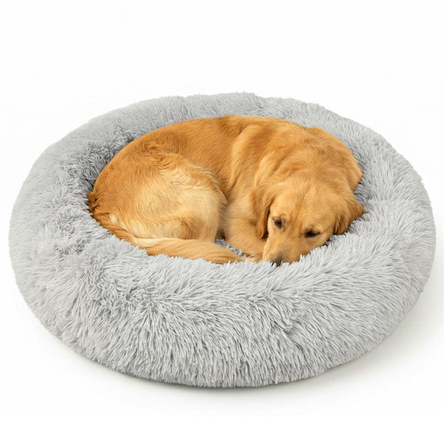 TASSORA - Round Plush Dog Bed, 100 cm, Light Grey
