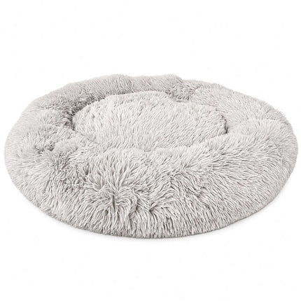 TASSORA - Rund plysjhundeseng, 100 cm, lysegrå