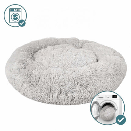 TASSORA - Rund plysjhundeseng, 100 cm, lysegrå