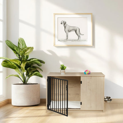 TASSORA - Indoor Dog Crate with Bowls - Wood Effect, Medium