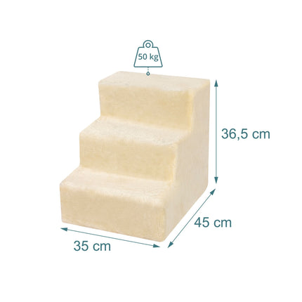 TASSORA - Dog Stairs, 3 Steps - Beige, Soft Plush Cover