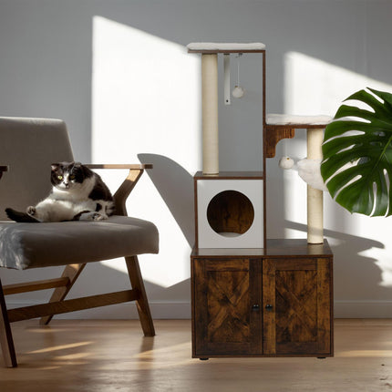 TASSORA - Cat scratcher with litter box cabinet 128 cm