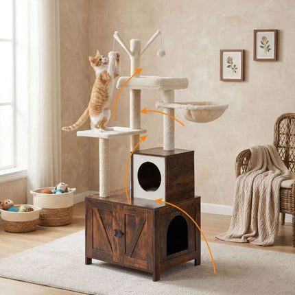 TASSORA - Cat Tree With Litter Cabinet, 150 cm, Sisal Posts