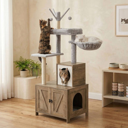 TASSORA - Cat Tree With Litter Cabinet, 150 cm, Sisal Posts