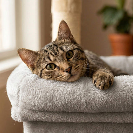 TASSORA - Cat Tree with Caves & Bed, Light Grey, 71cm