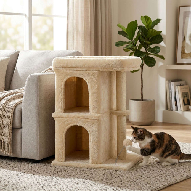 TASSORA - Klotre med 2 huler og seng, beige, 71 cm