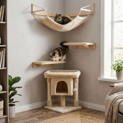 TASSORA - Cat Tree with Cave & Platform, Beige, 60 cm