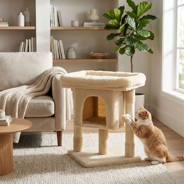 TASSORA - Klotre med hule og plattform, beige, 60 cm