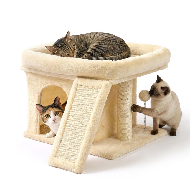 TASSORA - Klotre med hule og seng, beige – sisal og plysj