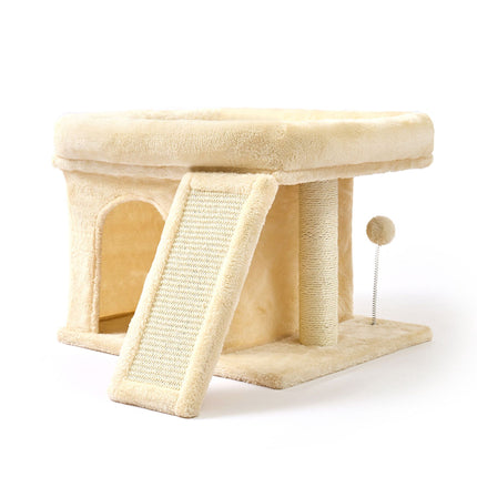 TASSORA - Cat Tree with Cave & Bed, Beige - Sisal & Plush