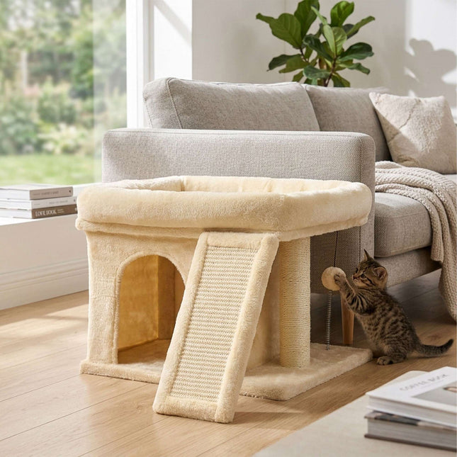 TASSORA - Klotre med hule og seng, beige – sisal og plysj