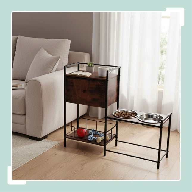 TASSORA - Dog Feeding Station with Storage and Raised Bowls